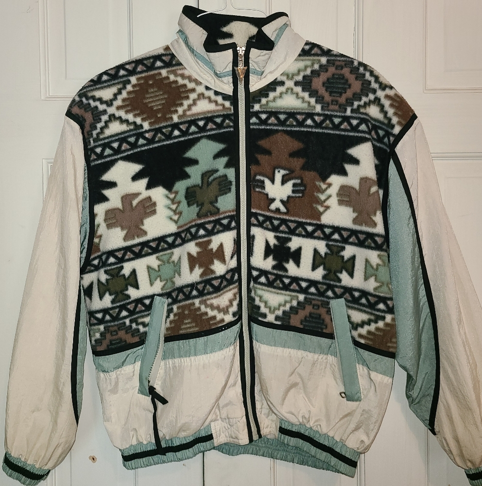 UNISEX Vintage EastWest Native American pattern Windbreaker 1980s